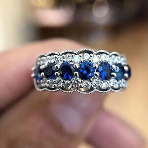 Micro Paved Blue Zircon Finger Ring Size 7